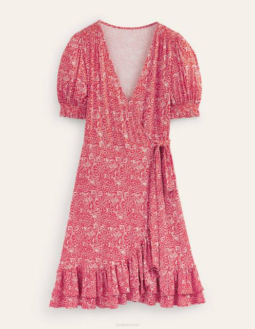 Boden vêtements pop vermillon et azur femmes robe courte portefeuille en jersey à volants LB2X953