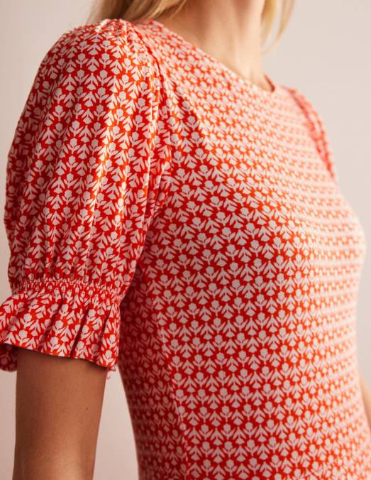 Boden vêtements pop vermillon et tulipe femmes robe courte en jersey à manches bouffantes LB2X57