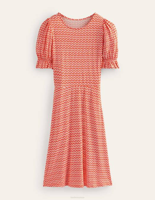 Boden vêtements pop vermillon et tulipe femmes robe courte en jersey à manches bouffantes LB2X57