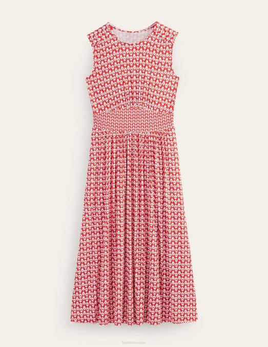 Boden vêtements pop vermillon et tulipe femmes robe mi-longue en jersey à détail de taille LB2X2157