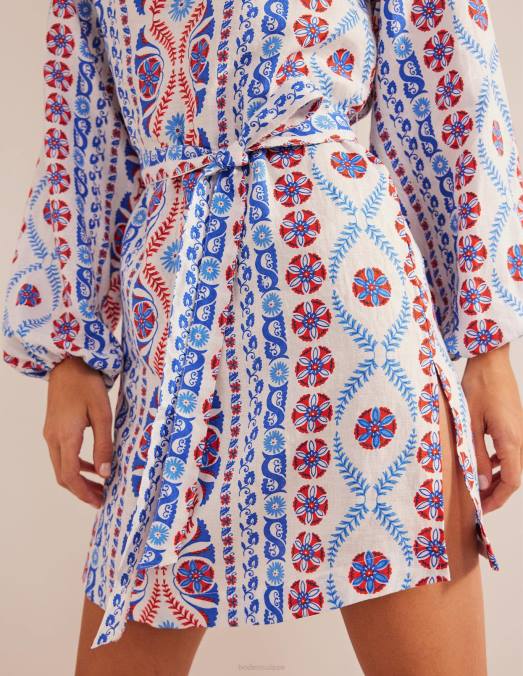 Boden vêtements printemps des prés et rayures opulentes femmes Caftan court à col en V et taille nouée LB2X1139