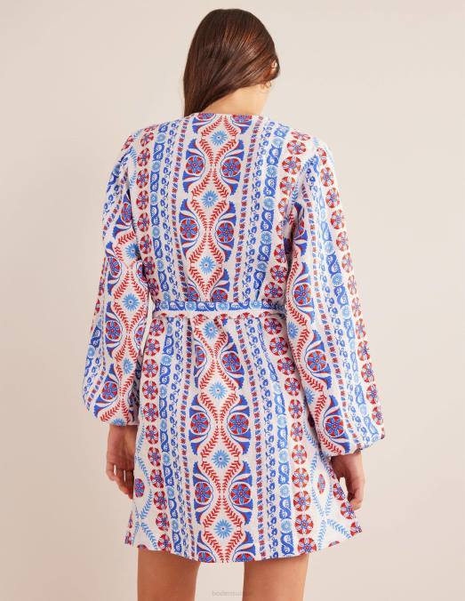 Boden vêtements printemps des prés et rayures opulentes femmes Caftan court à col en V et taille nouée LB2X1139