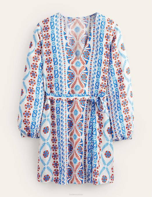 Boden vêtements printemps des prés et rayures opulentes femmes Caftan court à col en V et taille nouée LB2X1139