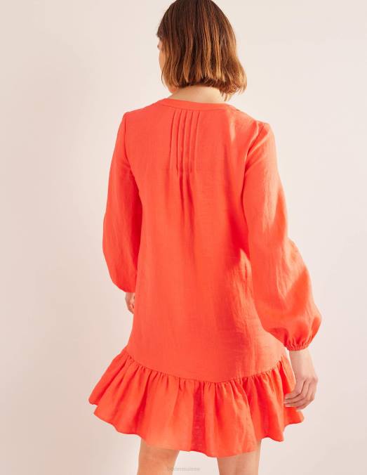 Boden vêtements punch à la pastèque femmes robe courte en lin à volants LB2X27