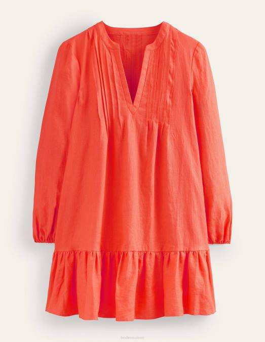 Boden vêtements punch à la pastèque femmes robe courte en lin à volants LB2X27