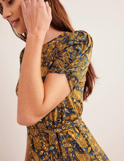 Boden vêtements récolte d'or et terrasse motif cachemire femmes robe courte en jersey à détail de nœud LB2X1040