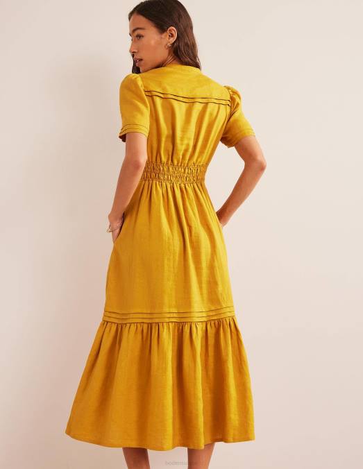 Boden vêtements récolter de l'or femmes robe mi-longue à nervures LB2X75