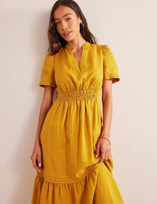 Boden vêtements récolter de l'or femmes robe mi-longue à nervures LB2X75