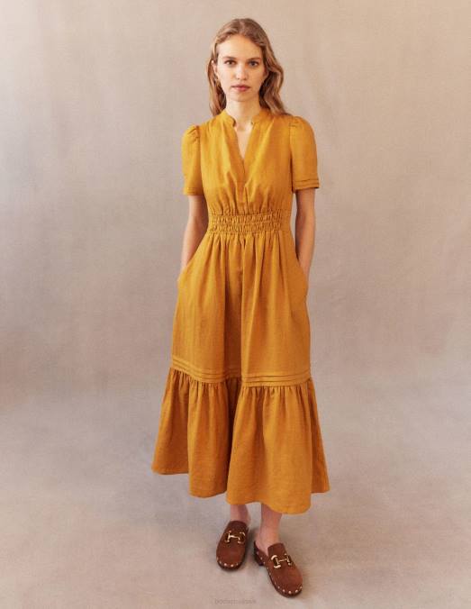 Boden vêtements récolter de l'or femmes robe mi-longue à nervures LB2X75