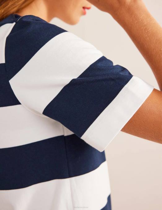 Boden vêtements rayure ivoire et marine femmes robe t-shirt courte à col rond LB2X1061