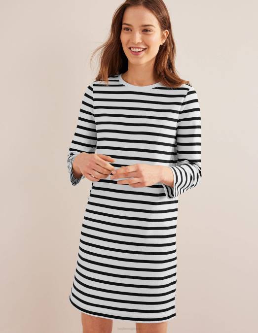 Boden vêtements rayure ivoire et noire femmes robe t-shirt courte en jersey LB2X1006