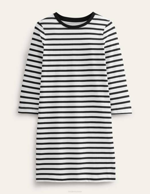Boden vêtements rayure ivoire et noire femmes robe t-shirt courte en jersey LB2X1006