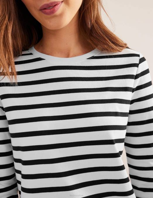 Boden vêtements rayure ivoire et noire femmes robe t-shirt courte en jersey LB2X1006