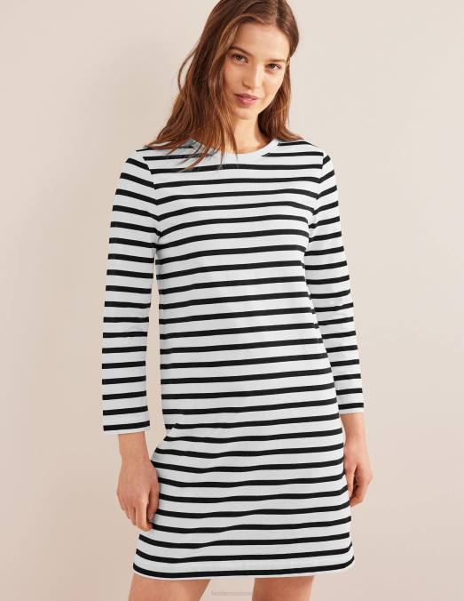 Boden vêtements rayure ivoire et noire femmes robe t-shirt courte en jersey LB2X1006
