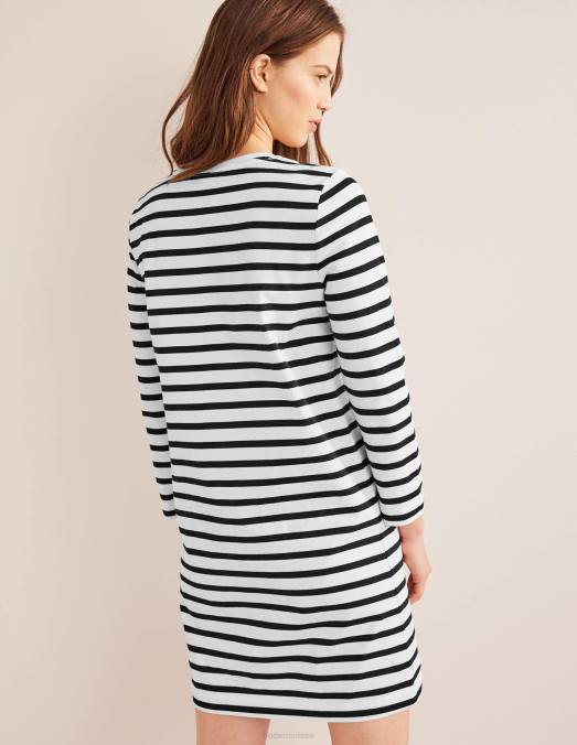 Boden vêtements rayure ivoire et noire femmes robe t-shirt courte en jersey LB2X1006
