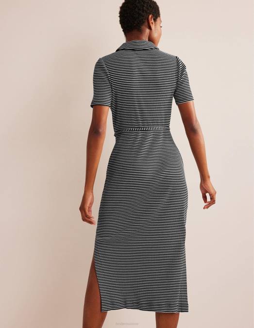 Boden vêtements rayure noire et ivoire femmes robe-chemise midi en jersey côtelé LB2X59