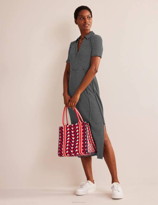 Boden vêtements rayure noire et ivoire femmes robe-chemise midi en jersey côtelé LB2X59