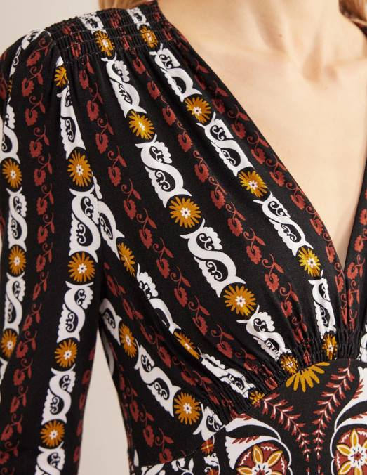 Boden vêtements rayure noire et opulente femmes robe mi-longue en jersey LB2X1051