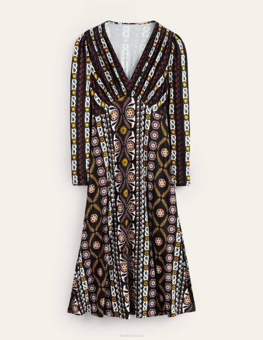 Boden vêtements rayure noire et opulente femmes robe mi-longue en jersey LB2X1051