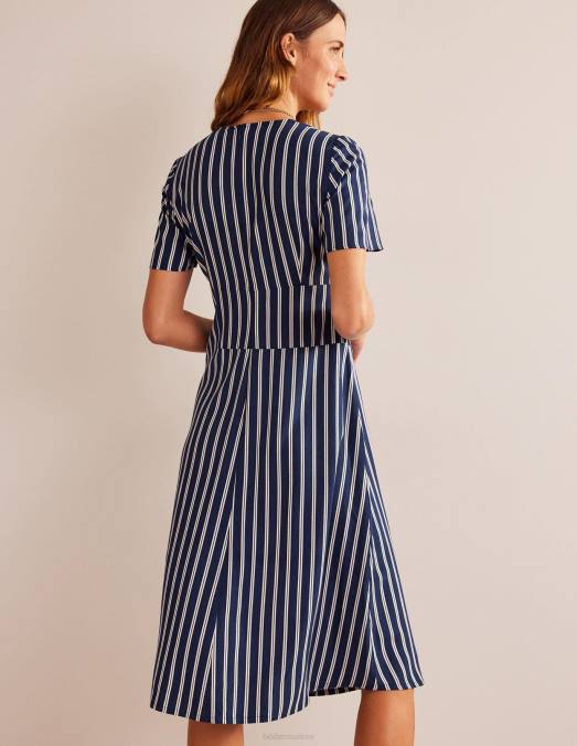 Boden vêtements rayure verticale bleu marine et ivoire femmes robe midi asymétrique à rayures LB2X46