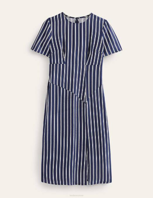 Boden vêtements rayure verticale bleu marine et ivoire femmes robe midi asymétrique à rayures LB2X46