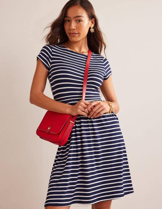 Boden vêtements rayures bleu marine et ivoire femmes robe en jersey Amélie LB2X8