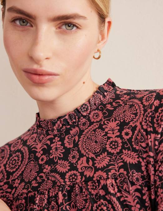 Boden vêtements rose fanée et charme tropique femmes robe courte en jersey à empiècement facile LB2X2215