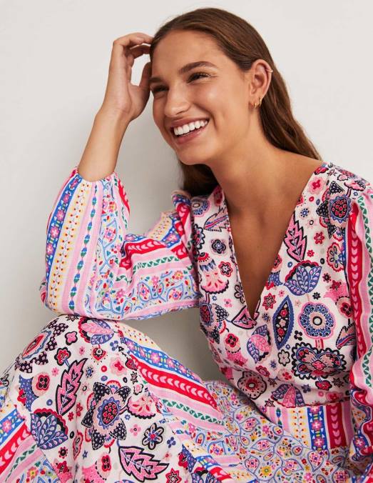 Boden vêtements rose femmes robe longue à volants réutilisée LB2X2428