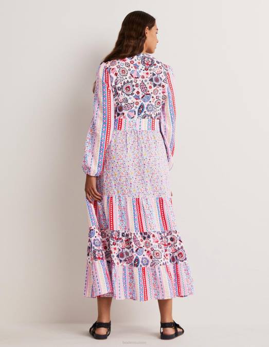 Boden vêtements rose femmes robe longue à volants réutilisée LB2X2428