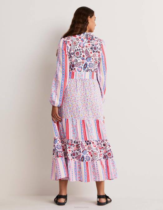 Boden vêtements rose femmes robe longue à volants réutilisée LB2X2428