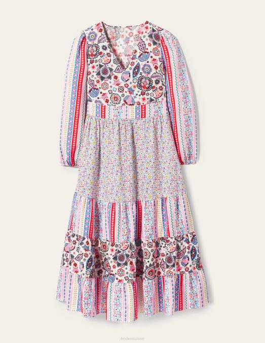 Boden vêtements rose femmes robe longue à volants réutilisée LB2X2428