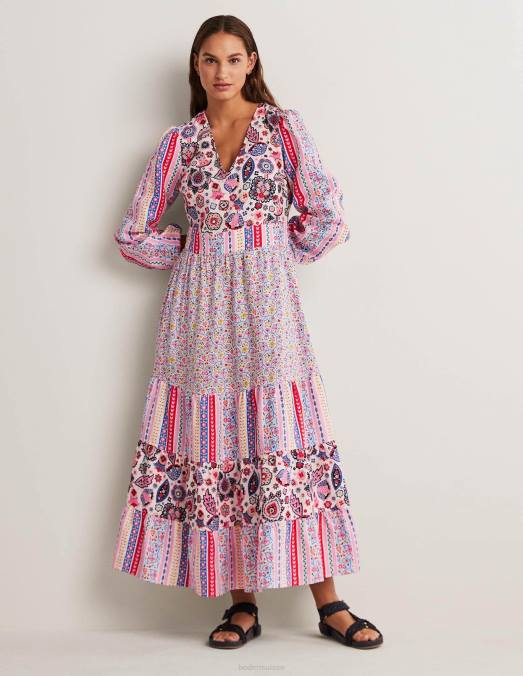 Boden vêtements rose femmes robe longue à volants réutilisée LB2X2428