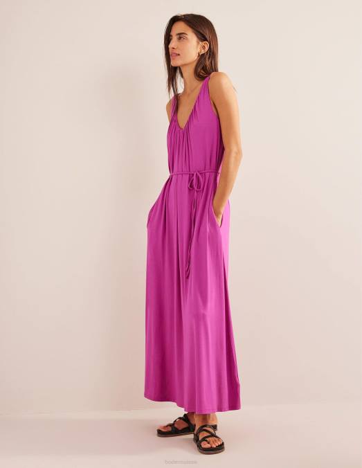 Boden vêtements rose violette femmes robe longue en jersey à col V LB2X1489