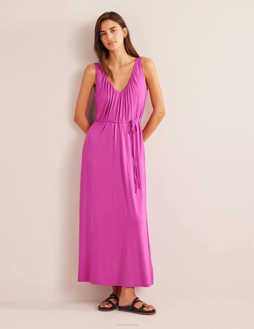 Boden vêtements rose violette femmes robe longue en jersey à col V LB2X1489