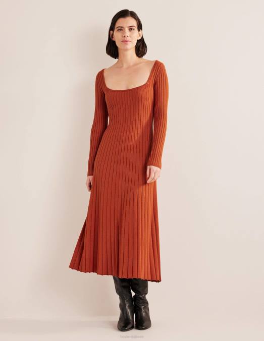 Boden vêtements rouiller femmes robe mi-longue en maille à encolure dégagée LB2X2274