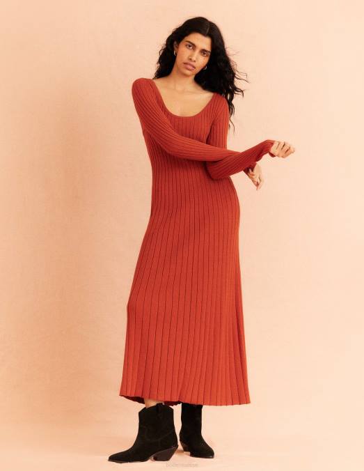 Boden vêtements rouiller femmes robe mi-longue en maille à encolure dégagée LB2X2274
