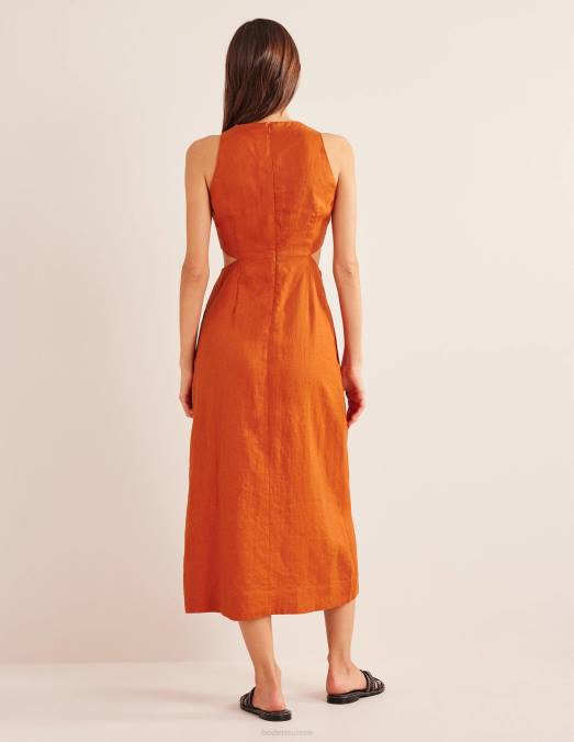 Boden vêtements rouiller femmes robe midi en lin à découpes LB2X1458