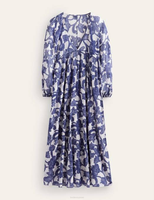 Boden vêtements ruban bleu et tourbillon cachemire femmes caftan de plage maxi empire LB2X72