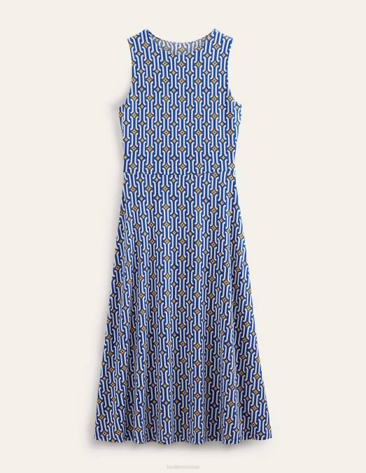 Boden vêtements saphir et géo azur femmes robe midi en jersey à découpes LB2X1289