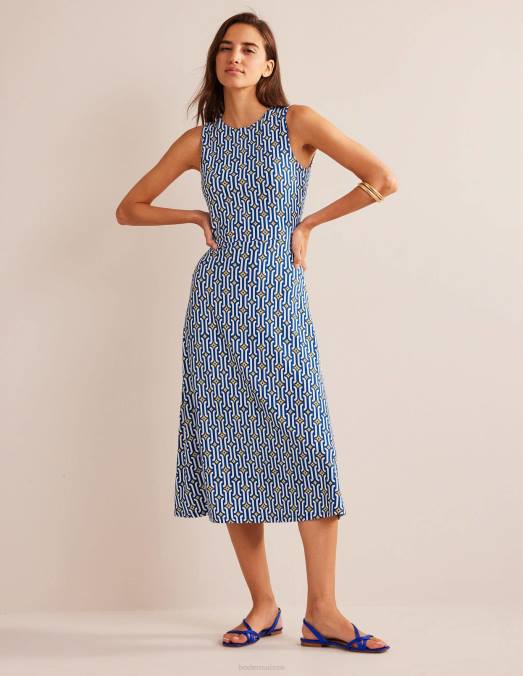 Boden vêtements saphir et géo azur femmes robe midi en jersey à découpes LB2X1289