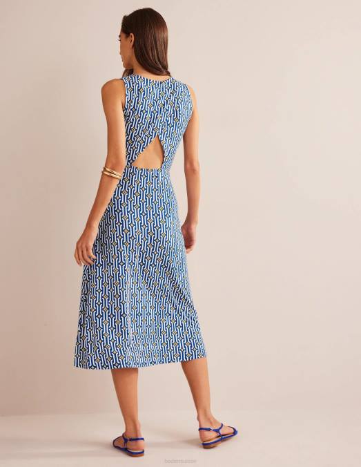 Boden vêtements saphir et géo azur femmes robe midi en jersey à découpes LB2X1289