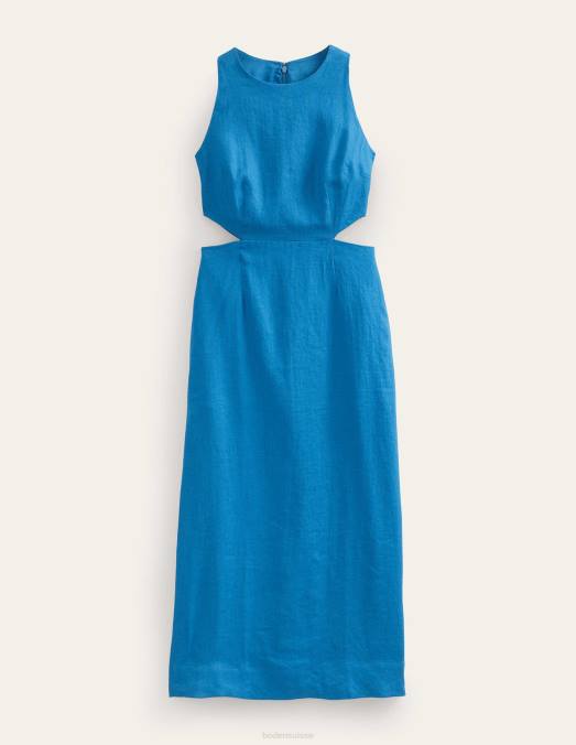 Boden vêtements sarcelle de cristal femmes robe midi en lin à découpes LB2X1112