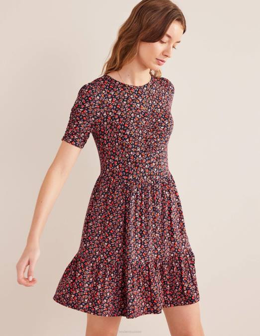 Boden vêtements sorbet rose et feuillage pétale femmes robe courte en jersey à buste froncé LB2X1240