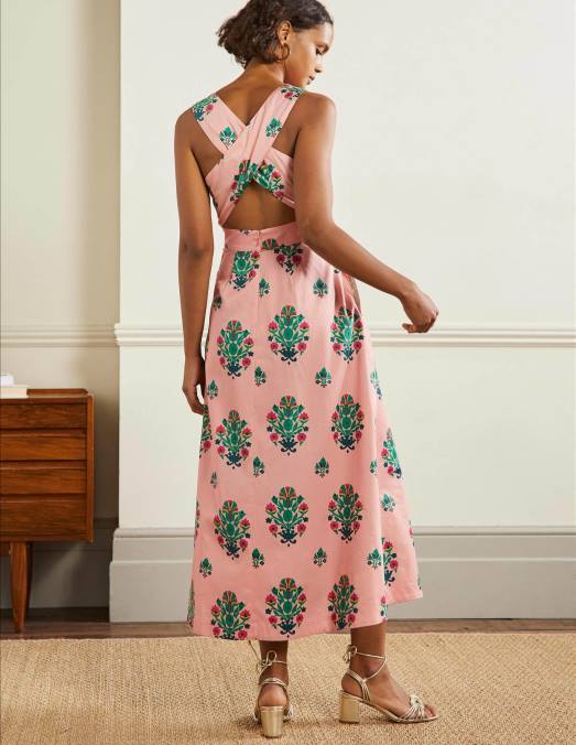 Boden vêtements tampon milkshake & bouquet femmes robe midi elsa avec détail au dos LB2X2406