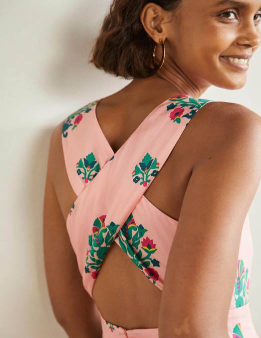 Boden vêtements tampon milkshake & bouquet femmes robe midi elsa avec détail au dos LB2X2406