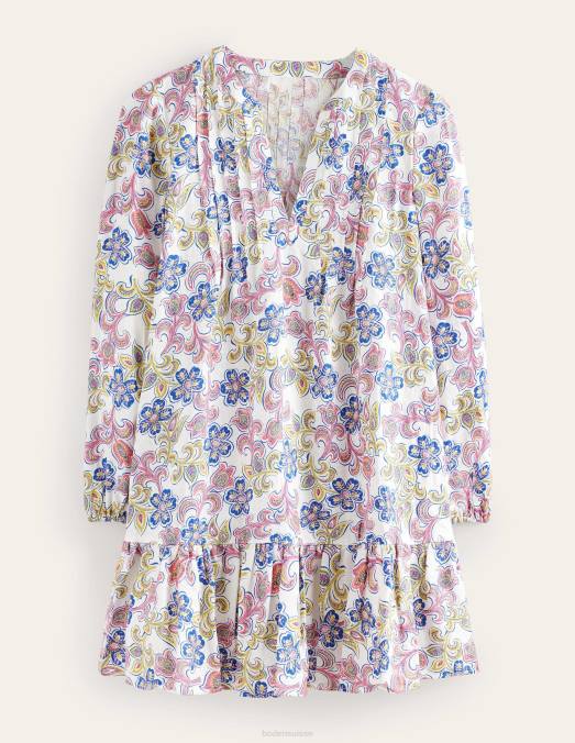 Boden vêtements taverne ivoire et botanique femmes robe courte en lin à volants LB2X1034