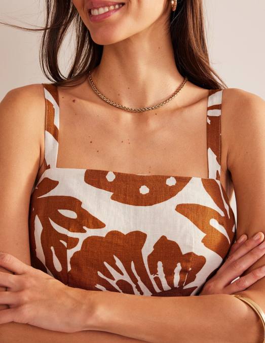 Boden vêtements terrasse citrouille & chêne femmes robe courte en lin à bretelles LB2X12