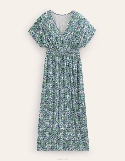 Boden vêtements terrasse lin & vigne femmes robe longue en jersey à taille smockée LB2X995