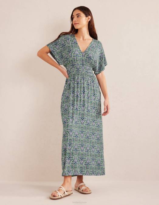 Boden vêtements terrasse lin & vigne femmes robe longue en jersey à taille smockée LB2X995