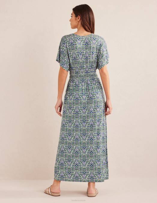 Boden vêtements terrasse lin & vigne femmes robe longue en jersey à taille smockée LB2X995